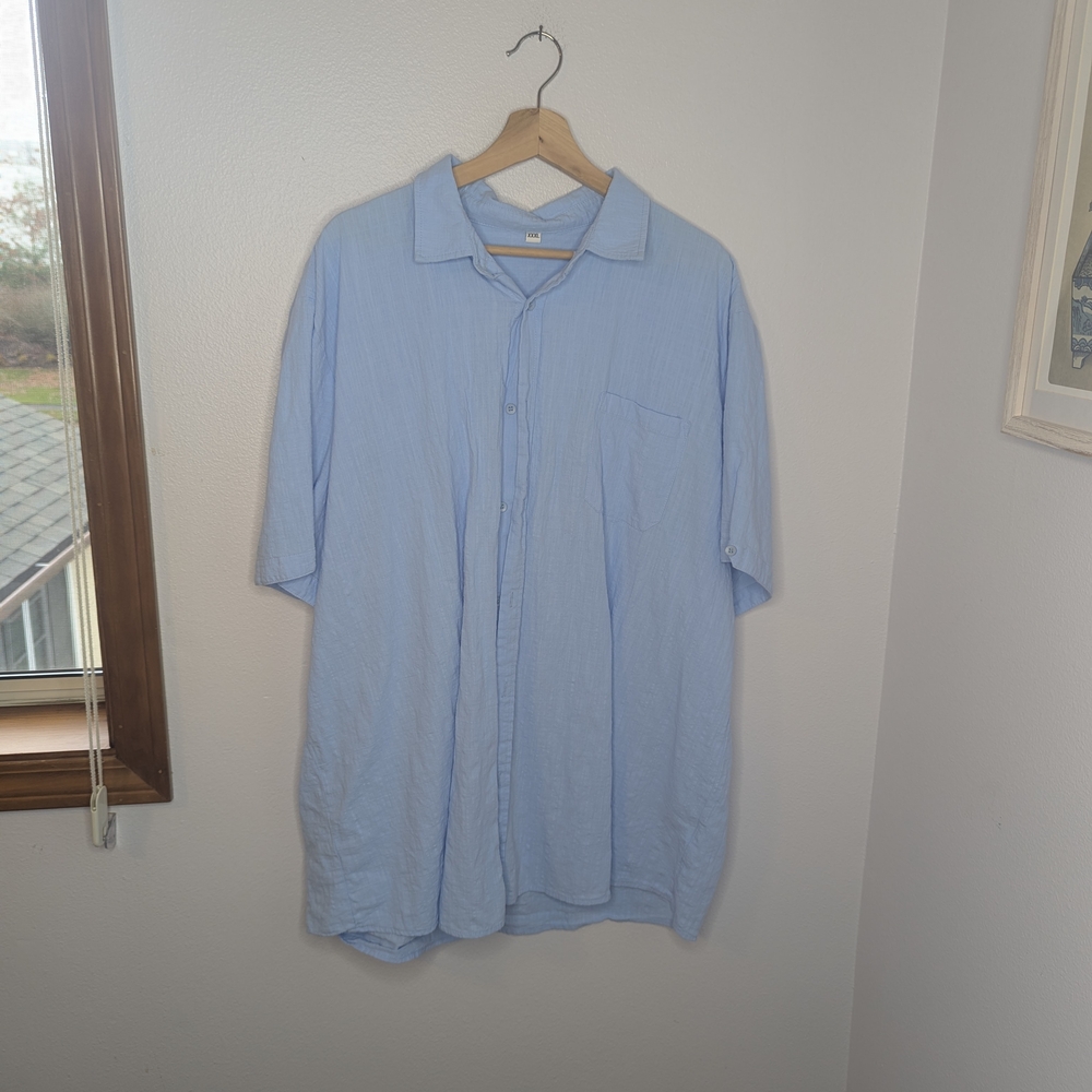 Sky Blue Linen Blend Men's Button Down Shirt‎